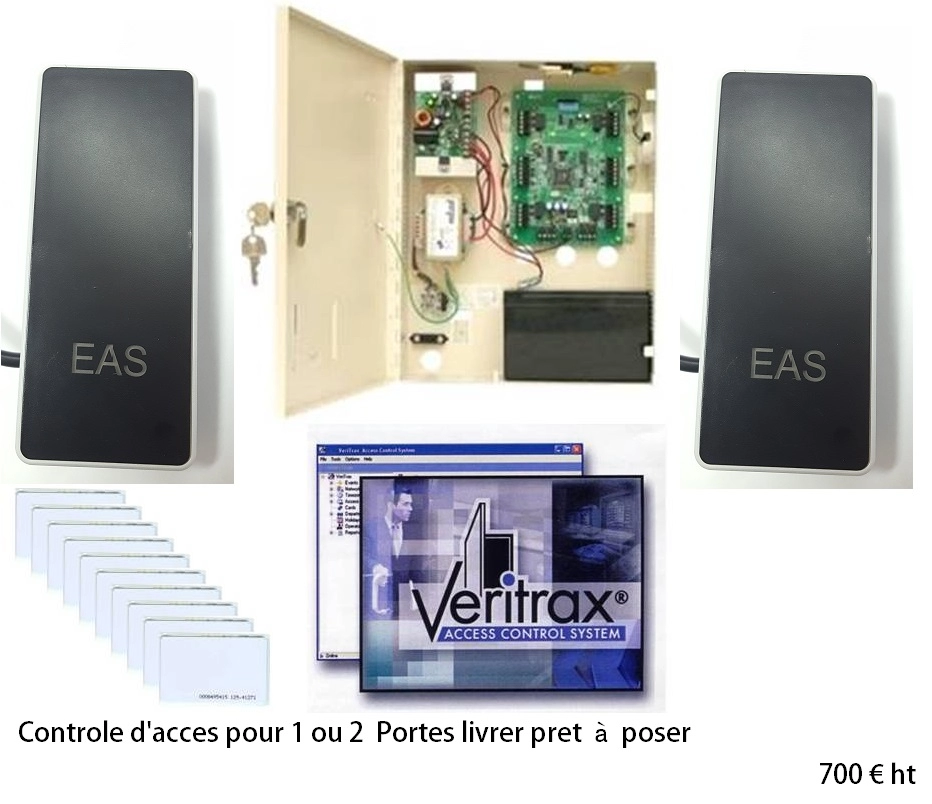 CMN215CM Pack Centrale contrôle d’accès comprenant le contrôleur, 2 lecteurs de proximité EM125, 10 badges BCTEMIC EM 125Khz, logiciel de gestion et codron RS232/RS845 (complet pour 1 installation )       
