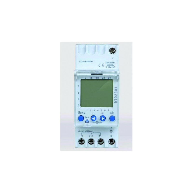 DTD122 <div itemprop="description"> HORLOGE DIGITALE HEBDO RAIL DIN 12V 2 CONTACTS INVERSEURS</div>