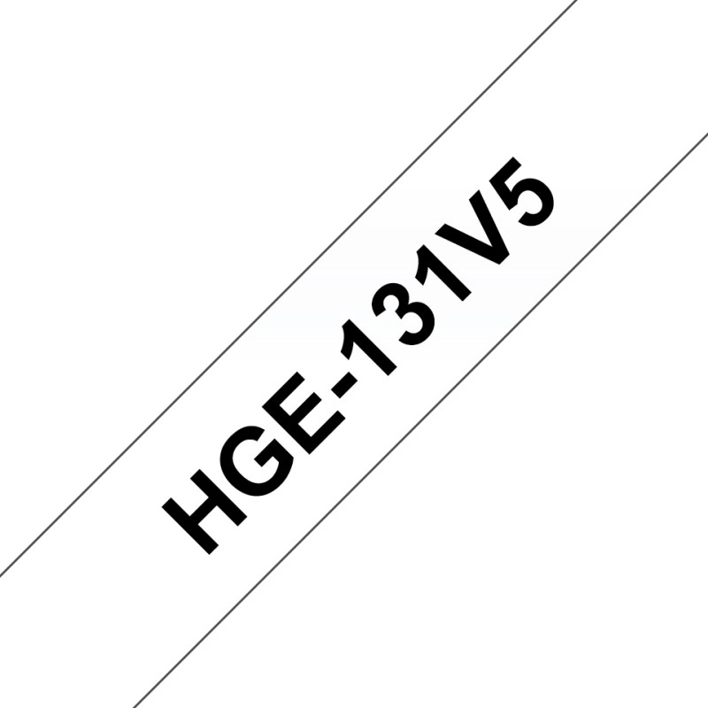 					HGE131V5 PACK DE 5 RUBANS HGE131, 12MM NOIR SUR FOND TRANSPARENT, LAMINÉ HIGH GRADE, 8M