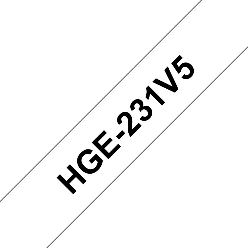 					HGE231V5 PACK DE 5 RUBANS HGE231, 12MM NOIR SUR FOND BLANC, LAMINÉ HIGH GRADE, 8M
