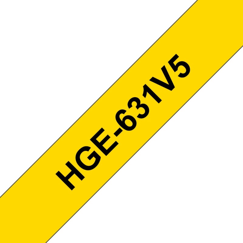 					HGE631V5 PACK DE 5 RUBANS HGE631, 12MM NOIR SUR FOND JAUNE, LAMINÉ HIGH GRADE, 8M