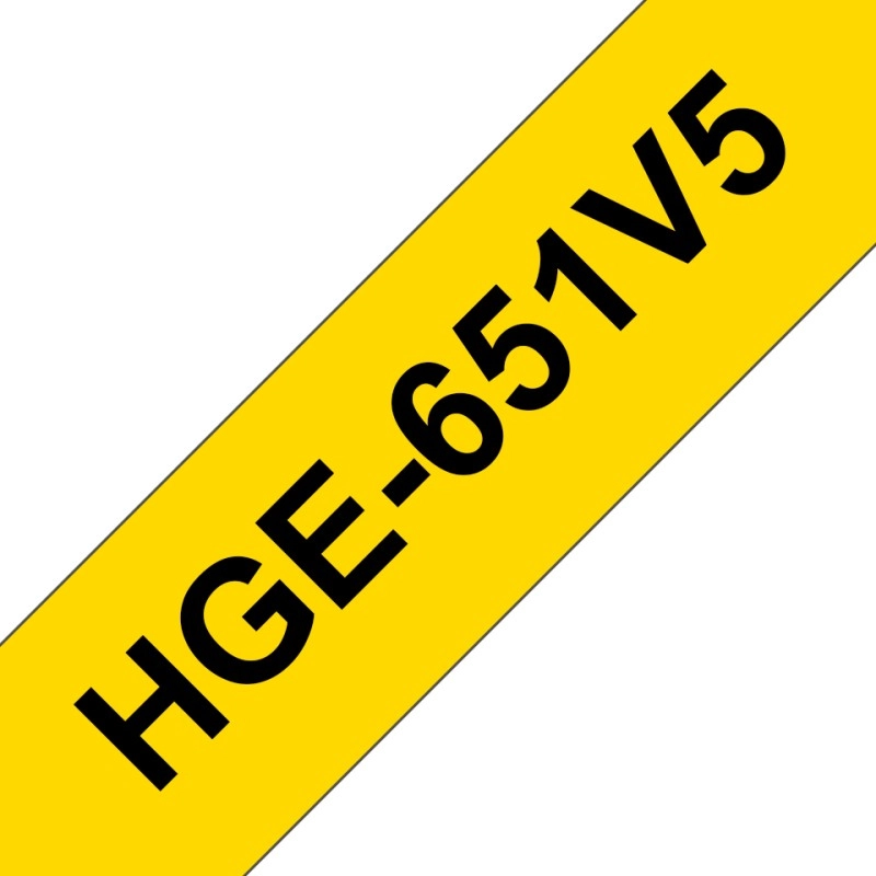 					HGE651V5 PACK DE 5 RUBANS HGE651, 24MM NOIR SUR FOND JAUNE, LAMINÉ HIGH GRADE, 8M