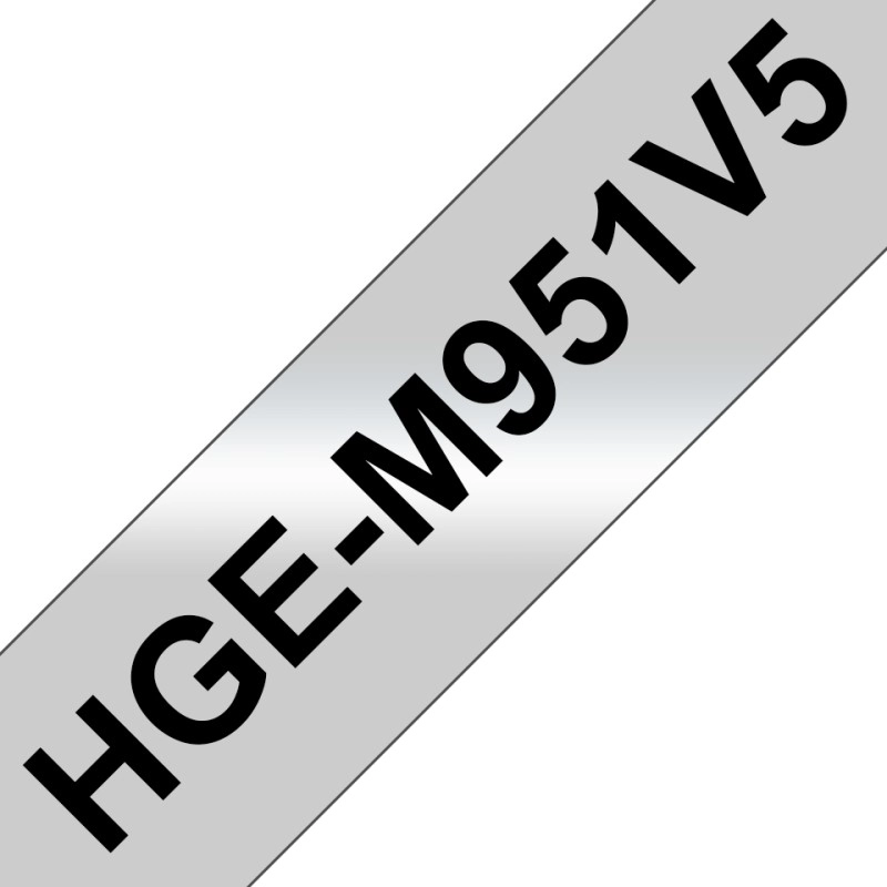 					HGEM951V5 PACK DE 5 RUBANS HGEM951, 24MM NOIR SUR FOND MATT ARGENT, LAMINÉ HIGH GRADE, 8M