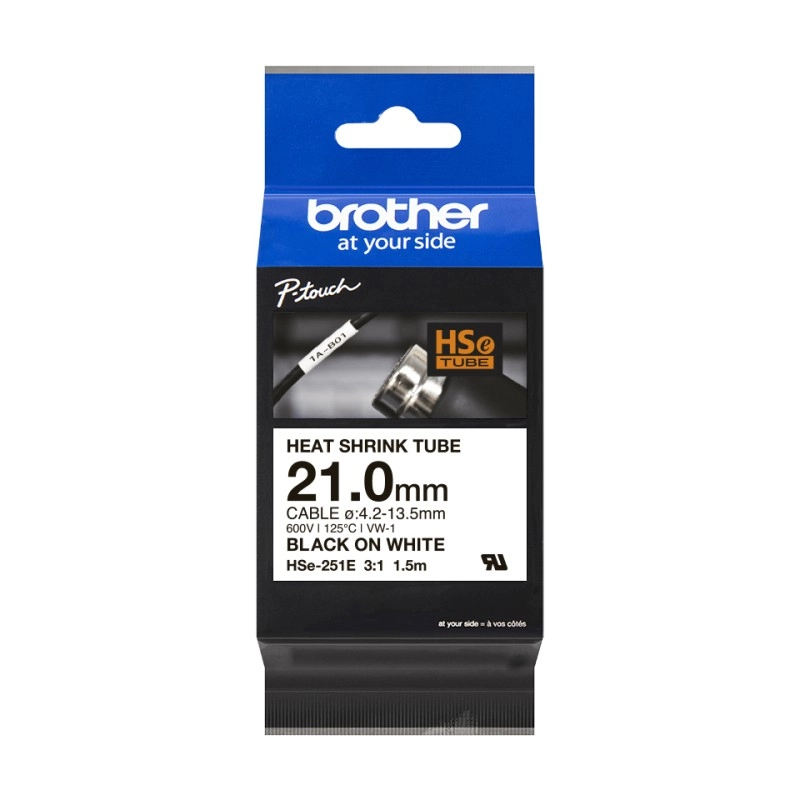 					HSE251E RUBANS THERMO RÉTRACTABLE, 21MM DE LARGE, 1.5M DE LONG NOIR SUR BLANC