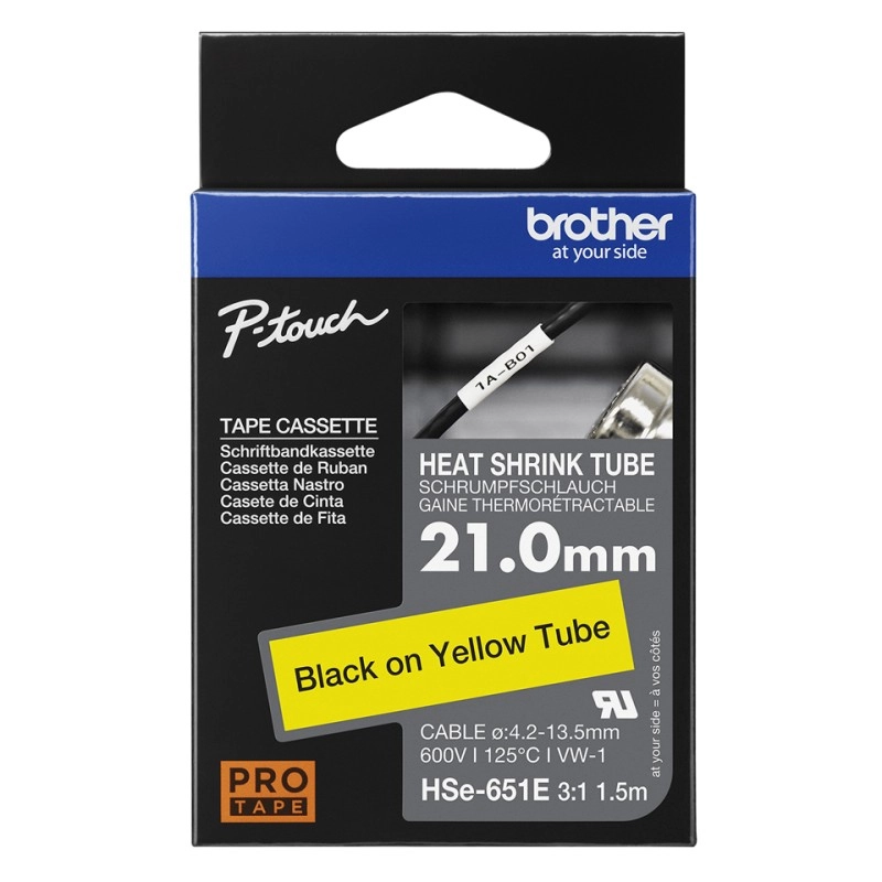 					HSE651E RUBANS THERMO RÉTRACTABLE, 21MM DE LARGE, 1.5M DE LONG NOIR SUR JAUNE
