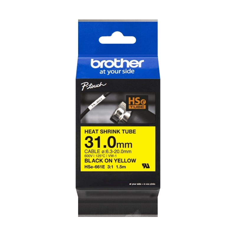 					HSE661E RUBANS THERMO RÉTRACTABLE, 31MM DE LARGE, 1.5M DE LONG NOIR SUR JAUNE