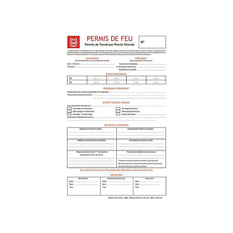 IPEF0001 <div itemprop="description"> PERMIS DE FEU (LIASSE DE 50 FORMULAIRES EN 3 EXEMPLAIRES)</div>