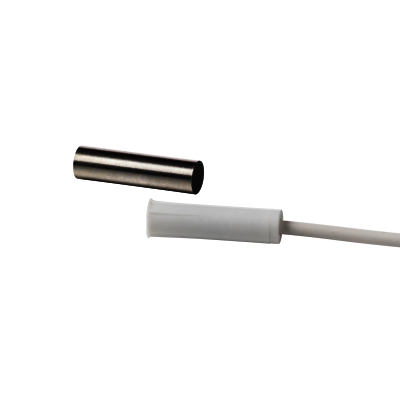 MK-3400-15 Contact magnétique tubulaire à encastrer coller dans ouvrant bois/plastique, contact NF, AP, L30/ø8mm, 15m de câble               