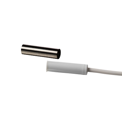 MK-3400-5-2x16K2 Contact magnétique tubulaire à encastrer coller dans ouvrant bois/plastique, contact NF+AP 2R 16,2K, L30/ø8mm, 5m de câble               