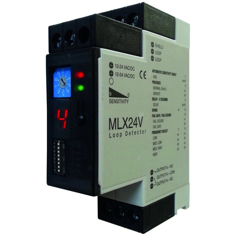 					MLX24V < > DETECTEUR DE BOUCLE 1 VOIE 12/24V AFFICHEUR LED RAIL DIN</>