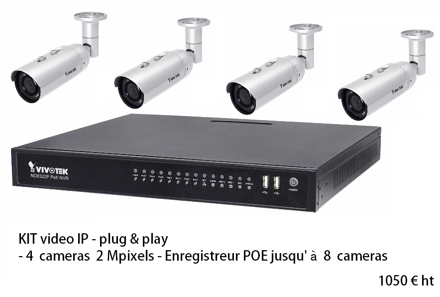 					ND8322P Kit Vidéo IP - 1 enregistreur POE + 4 Caméra ext. - IR              