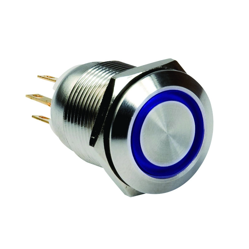 PB19NONCB12 <div itemprop="description"> BOUTON POUSSOIR INOX BLEU 19 MM. NO+NC. 12V DC. COSSES Ã€ SER</div>