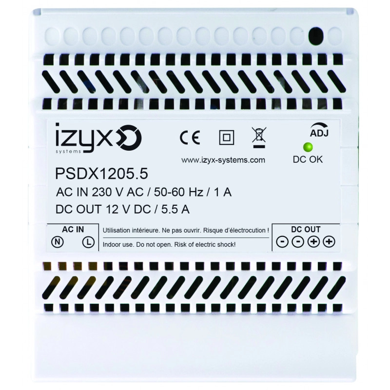 PSDX12055 <div itemprop="description"> ALIMENTATION RAIL DIN 5M 230V AC / 12V DC / 5.5A</div>