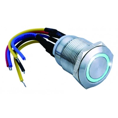 SS19B12W <div itemprop="description"> BP ACIER INOX D19 MM HALO BLEU 12V DC NO+NC (F)</div>